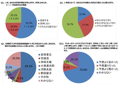 ― ニコニコアンケート「月例ネット世論調査」を実施 ―
内閣支持率55.3%　前月比1.2ポイント減
生活指数（D.I.）マイナス11.5　前回4月調査比1.6ポイントの悪化
次の総裁にふさわしいのは「安倍晋三」49.2%、「小泉進次郎」8.6%