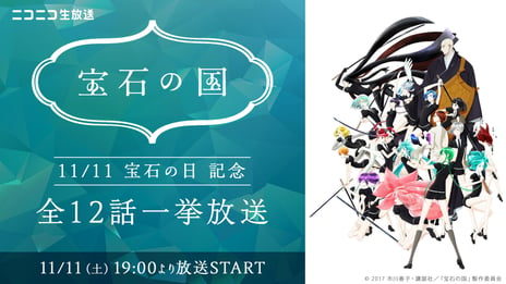 11月11日は“宝石の日“
アニメ『宝石の国』全12話の無料一挙放送が決定
～ユーザー満足度99％超の好評企画が再び登場～